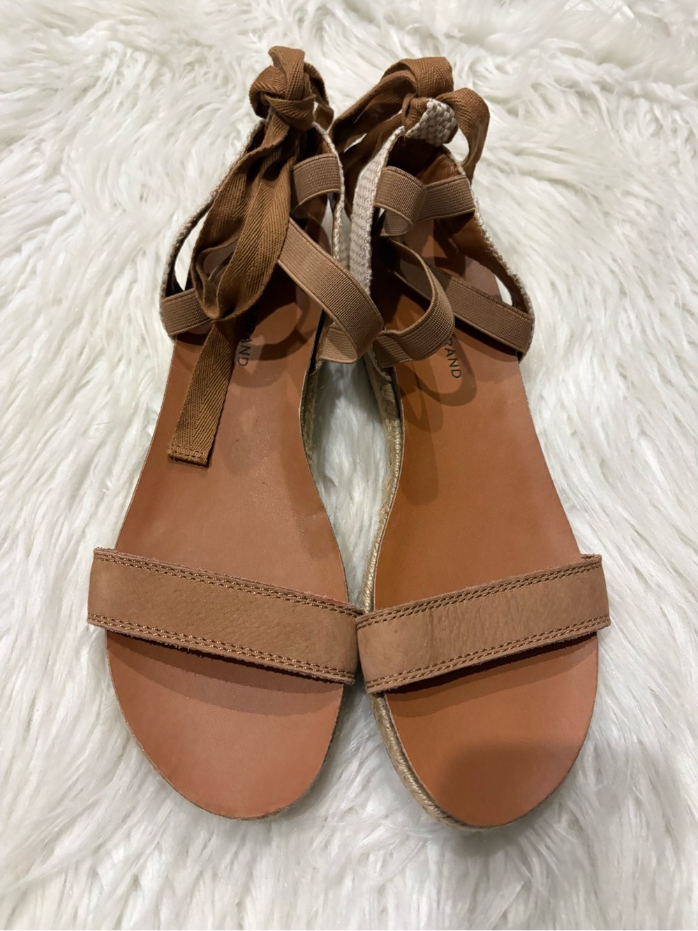 Lucky Brand Woven Tie-Strap Boho Indie Natural Flat Sandals